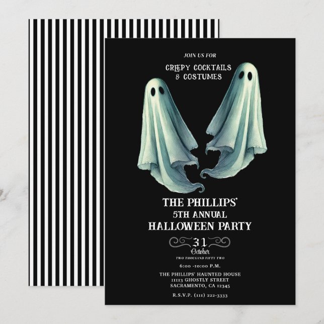 Invitación 2 Fantasmas Fiesta de Halloween Fantasmagórica (Anverso / Reverso)