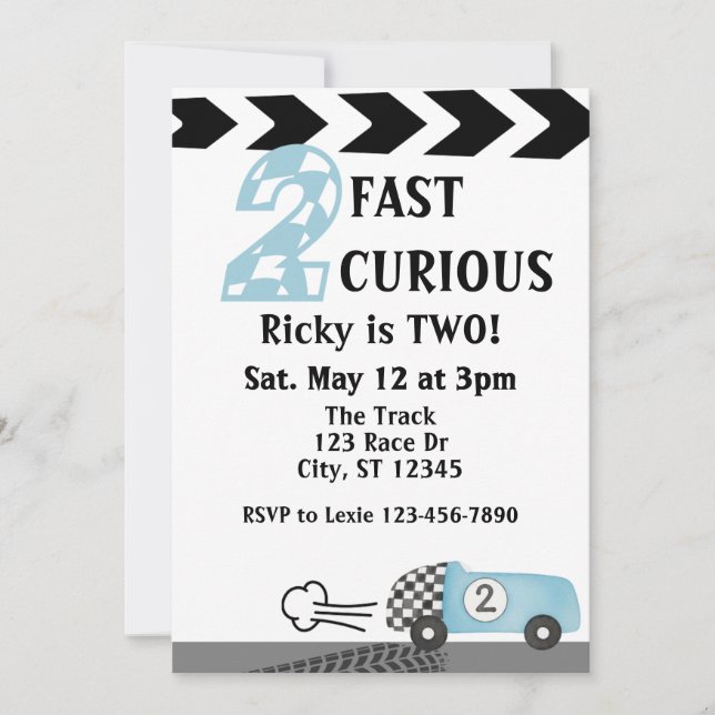 Invitación 2 Fast 2 Curious, Race Car 2nd Birthday (Anverso)
