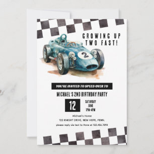 Invitación 2 Fast Race Car 2ª Fiesta de cumpleaños acuarela