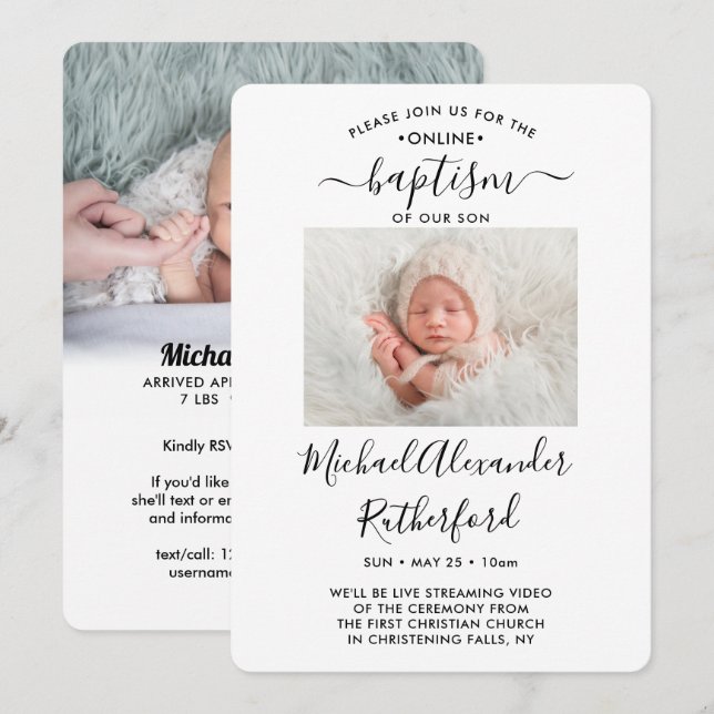 Invitación 2 Foto Bautismo virtual Christening Boy o Chica (Anverso / Reverso)