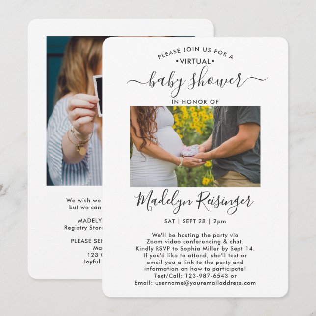 Invitación 2 Foto de Baby Shower de larga distancia virtual p (Anverso / Reverso)