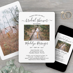 Invitación 2 Foto Elegante Caligrafía Moderna Lluvia de Novia