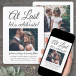 Invitación 2 Foto En La Celebración De La Recepción De La Últ<br><div class="desc">Invitar a la familia y amigos a una celebración de matrimonio simplemente elegante con esta moderna y elegante invitación a la boda fotográfica "Por fin celebremos". Toda la redacción es sencilla de personalizar para cualquier tipo de evento, incluyendo una recepción sólo fiesta post-salida, ceremonia de renovación de votos, boda secuela,...</div>