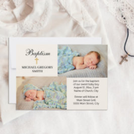 Invitación 2 Foto Niño Niña Cruz Dorada Bautizo Religioso