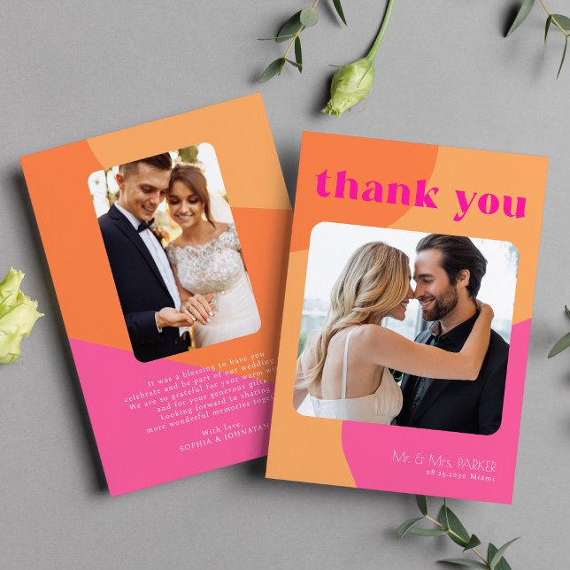 Invitación 2 foto retro naranja rosa boda de agradecimiento t (Subido por el creador)