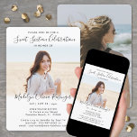 Invitación 2 Foto Sweet 16 Moda Elegante Guión moderno<br><div class="desc">Invite a la familia y amigos a una elegante fiesta de cumpleaños Sweet 16th para ella con esta moderna y elegante invitación a las 2 fotos. Todo el texto es sencillo para el personalizar. (IMAGEN PLACEMENT TIP: Una manera fácil de centrar una foto exactamente como quieres es recortarla antes de...</div>