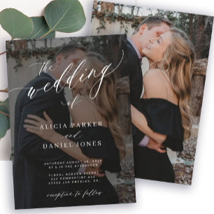 Invitación 2 fotos boda de escritura elegante y elegante