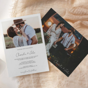 Invitación 2 fotos Boda de escritura moderna