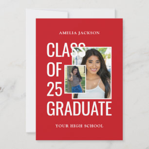 Invitación 2 Fotos Clase De 25 Casa Abierta Roja Y Blanca