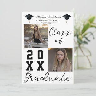 Invitación 2 Fotos Cuadradas Clase De Graduado Graduación
