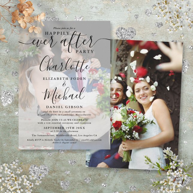 Invitación 2 Fotos de Boda Script Felices para Siempre  (2 Wedding Photos Happily Ever After Script Invitation)