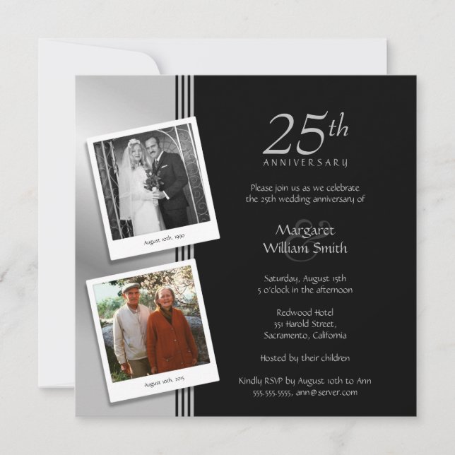 Invitación 2 Fotos Fiesta del 25° Aniversario Boda de Plata (Anverso)