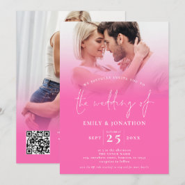 Invitación 2 Fotos Sobreposición del guión Código QR Boda ros