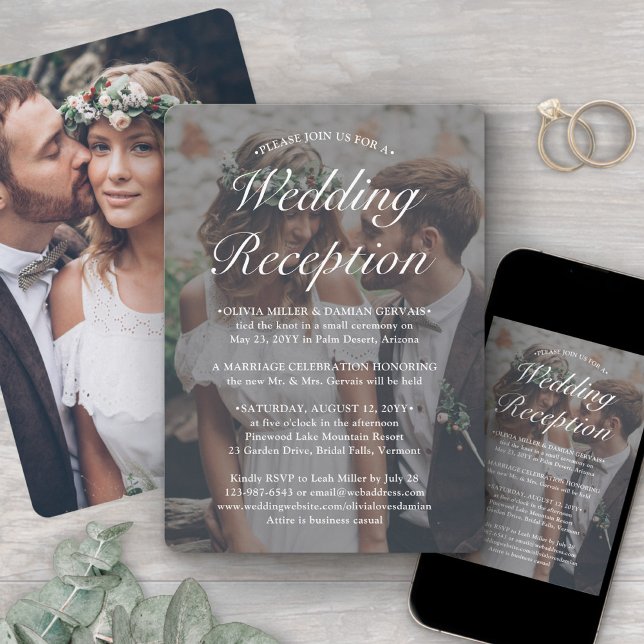 Invitación 2 Fotos Solo Recepción de Boda Texto Blanco Elegan (Subido por el creador)