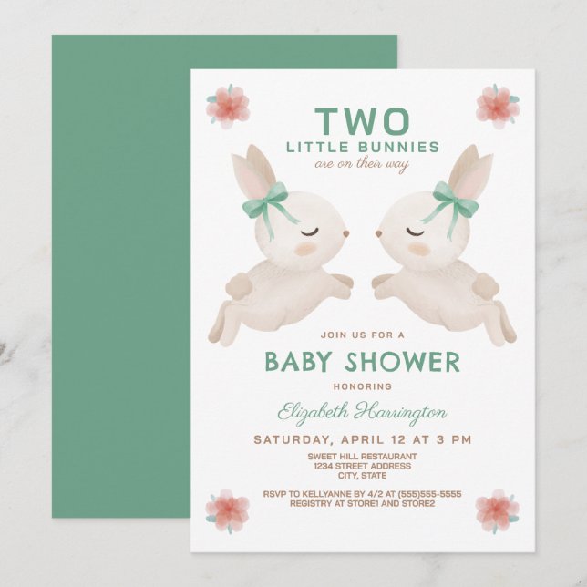 Invitación 2 gemelos gemelos primavera Baby Shower (Anverso / Reverso)