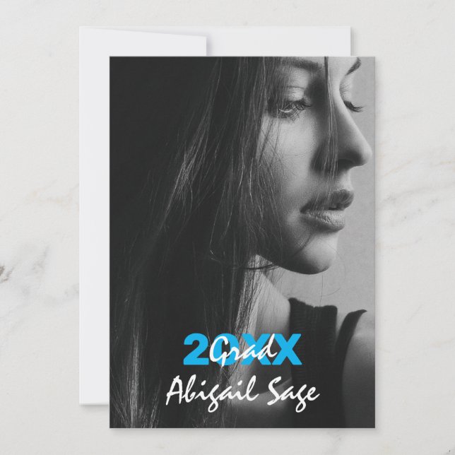 Invitación 2 Graduación en blanco y azul moderno de moda foto (Anverso)