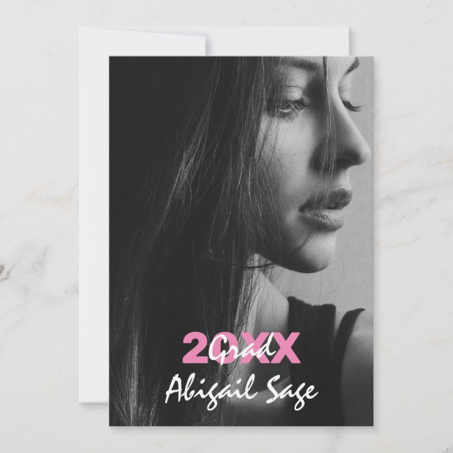 Invitación 2 Graduación moderna de moda en rosa y blanco (Anverso)