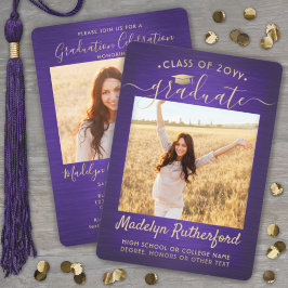 Invitación 2 guión de graduación fotográfica cepillado morado