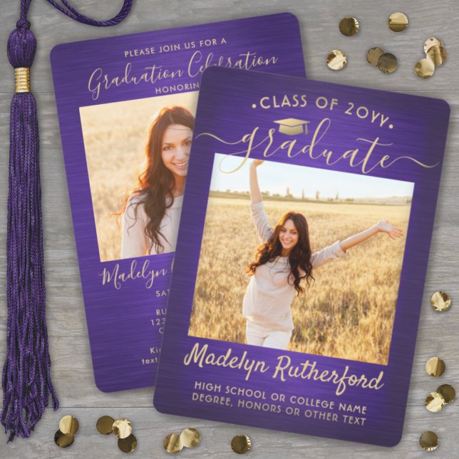 Invitación 2 guión de graduación fotográfica cepillado morado (Subido por el creador)