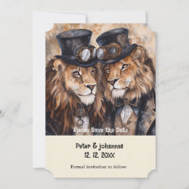 Invitación 2 leones machos steampunk Salven la fecha