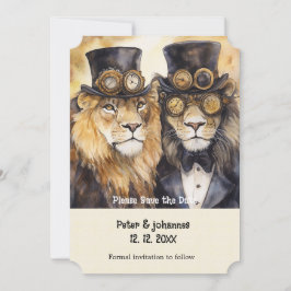 Invitación 2 leones machos steampunk Salven la fecha