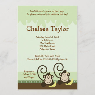 Invitación 2 Monos tontos Baby Shower de CHICAS de TWIN Monke