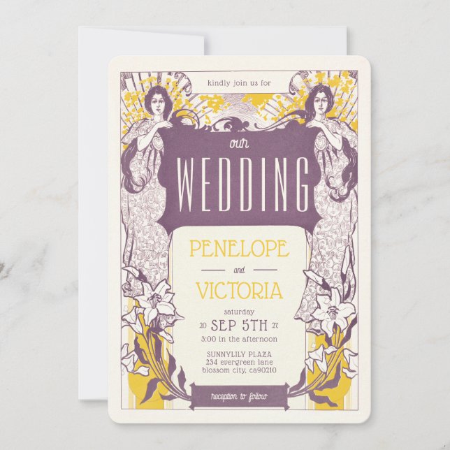 Invitación 2 Mujeres y Lilies Boda de estilo Letterpress (Anverso)