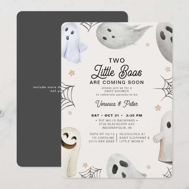 Invitación 2 Pequeños cerdos neutrales Halloween Baby Shower (Anverso / Reverso)
