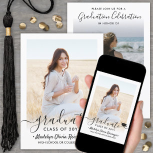 Invitación 2 Photo Graduation Modern Simple Script Elegant