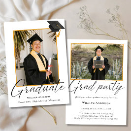 Invitación 2 Photo Modern Calligraphy Script Graduation Party