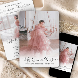 Invitación 2 Photo Quinceanera Elegant Script 15th Birthday