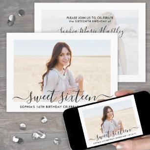 Invitación 2 Photo Sweet 16 Birthday Modern Elegant Script