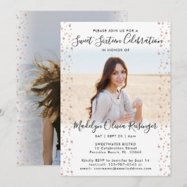 Invitación 2 Photo Sweet 16 Modern Pink Rose Gold Purpurina