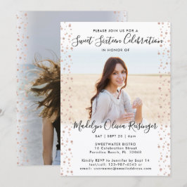 Invitación 2 Photo Sweet 16 Modern Pink Rose Gold Purpurina