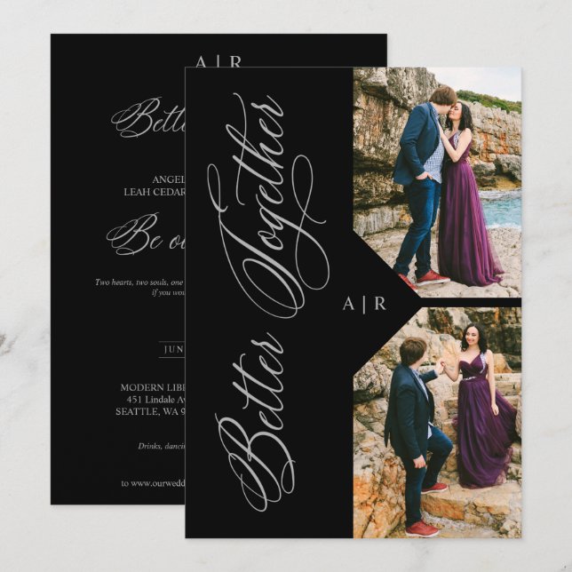 Invitación 2 Photos Collage Silver Whimsical Luxury Modern (Anverso / Reverso)