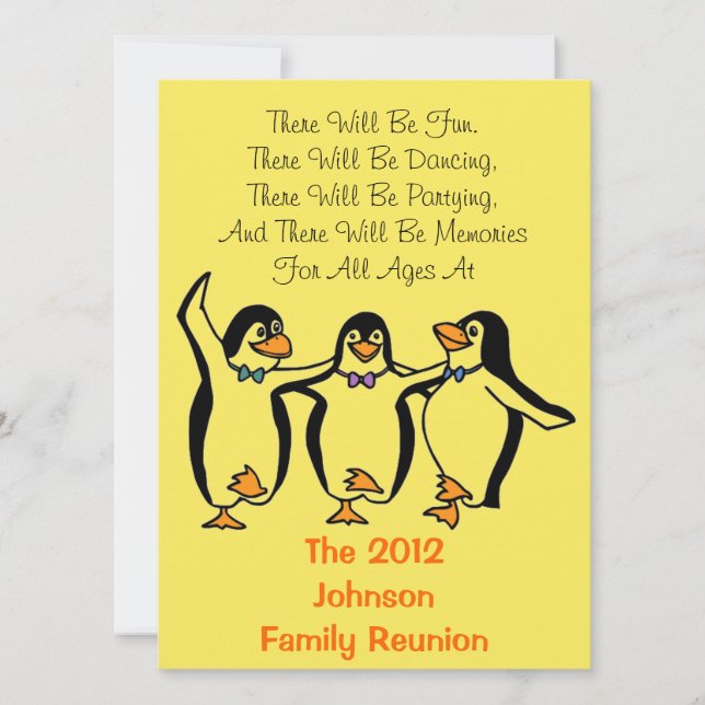 Invitación #2 Pingüinos bailarines Fiesta Reunión Familiar Ho (Anverso)
