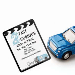 Invitación 2 rápidos 2 curiosos, coche de carreras 2º cumplea