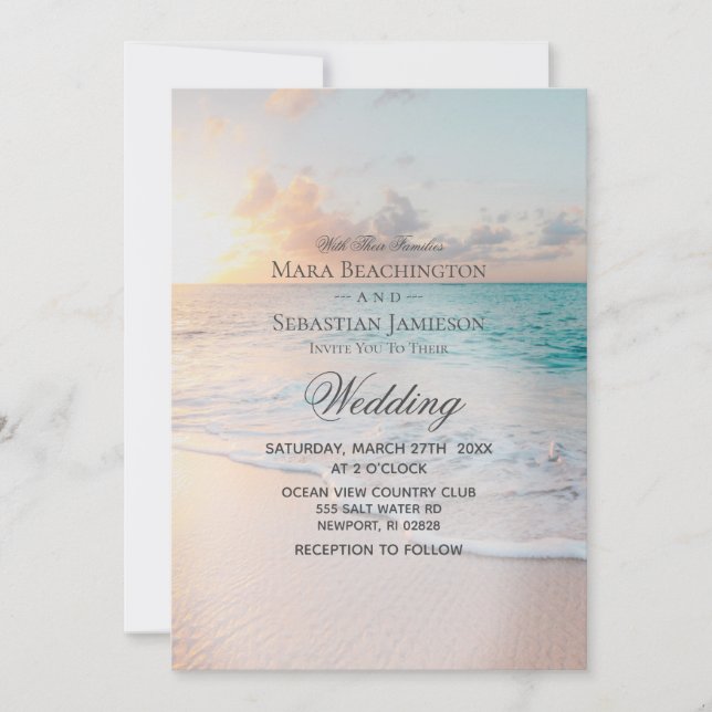 Invitación *~* 2 - Sunrise Pastel Beach Sunset Boda (Anverso)