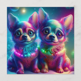Invitación 2 Young Chihuahua Pups In Colorful Christmas Scene
