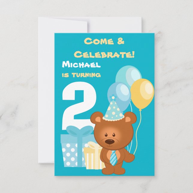 Invitación 2da fiesta de cumpleaños del oso y de los globos (Anverso)