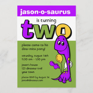 Invitación 2do cumpleaños del dinosaurio púrpura