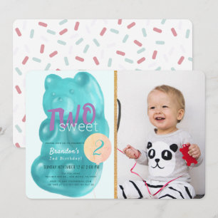 Invitación 2do cumpleaños del oso dos de la foto gomosa azul