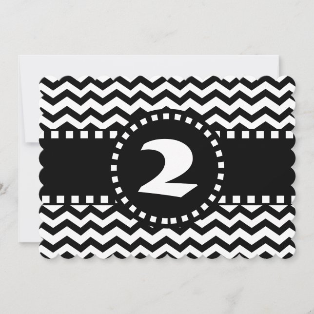 Invitación 2do cumpleaños Fiesta Zig Zag W02B blanco y negro (Anverso)