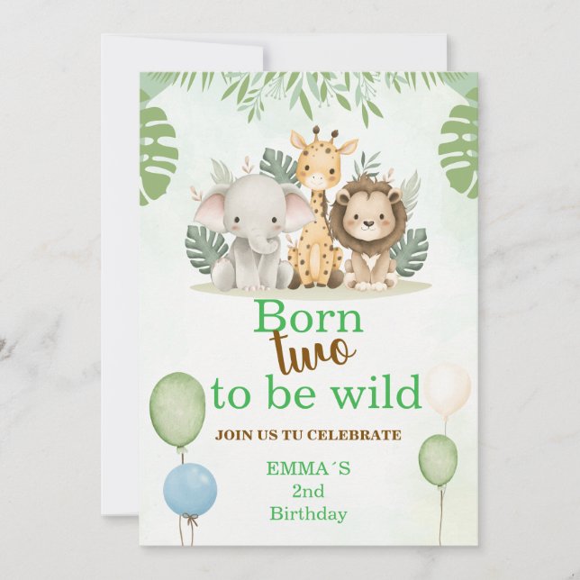 Invitación 2do Cumpleaños Safari | Nacido Para Ser (Anverso)
