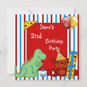 Invitación 2do Cupcake de dinosaurio con franja de globo de c