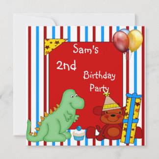 Invitación 2do Cupcake de dinosaurio con franja de globo de c