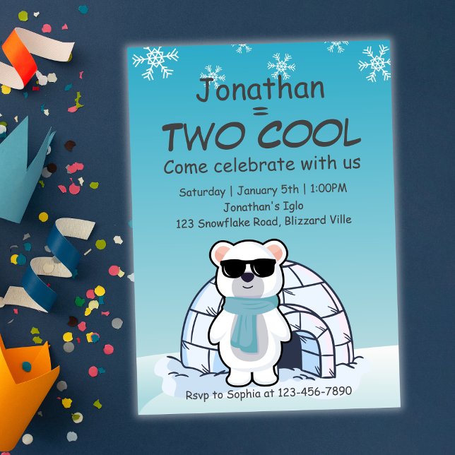 Invitación 2nd Birthday Boy Two Cool Polar Bear Iglo   (Subido por el creador)