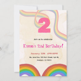Invitación 2nd Birthday Invitation Girl Editable Rainbow