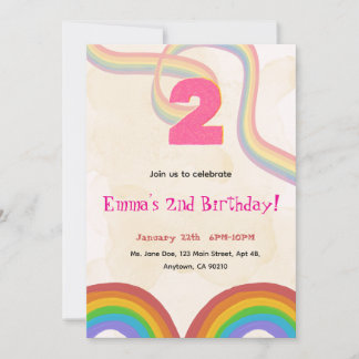 Invitación 2nd Birthday Invitation Girl Editable Rainbow