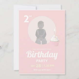 Invitación 2nd Birthday Party Invitation Pink Cupcake Photo